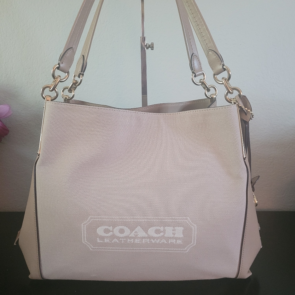 COACH Dalton 31 Horse and Carriage Jacquard Shoulder Bag Chalk - Picture 9 of 15